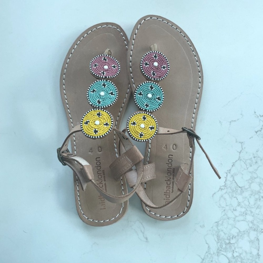 Laidback London Isko Beaded Sandal Multicolor/Tan Size 40 NIB